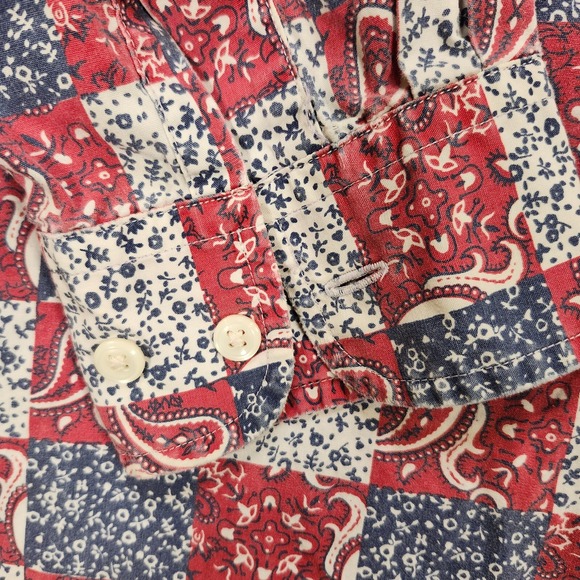 VTG Evergreen Shirtmakers Shirt Men L Red White‎ Blue Hipster Patriotic Paisley - Picture 8 of 12
